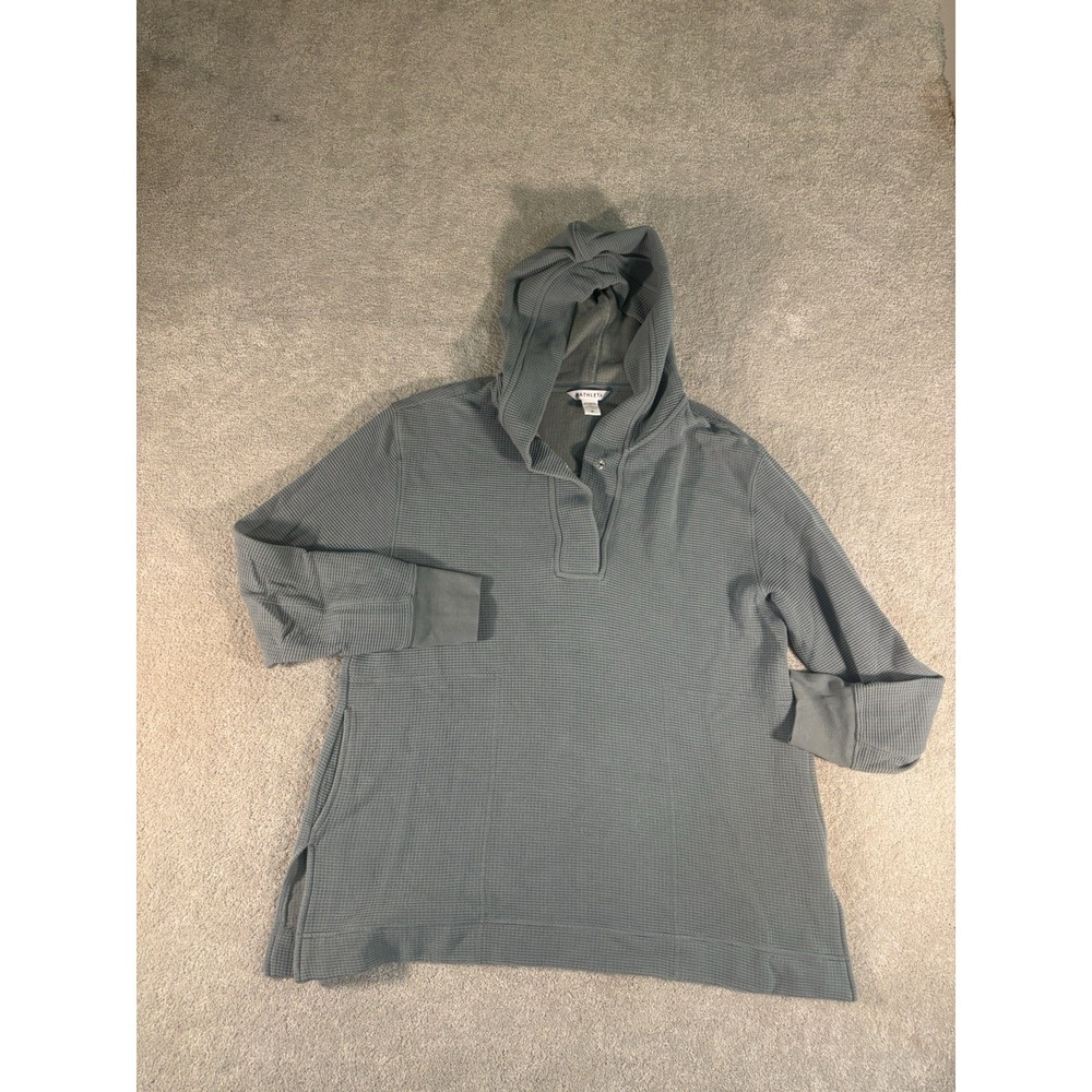 Athleta‎ Sweater Womens M Dusty Blue Hoodie Coaster Luxe Waffle Activewear
